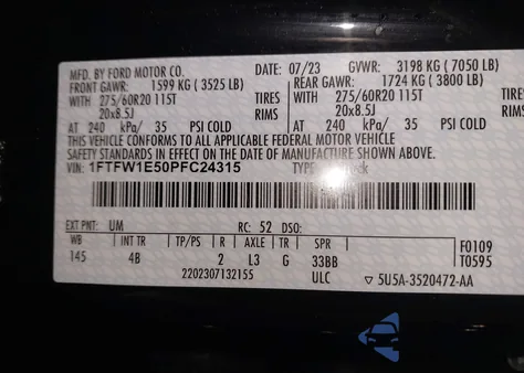 2023 Ford F-150 Xlt из США, поврежденный, VIN 1FTFW1E50PFC24315